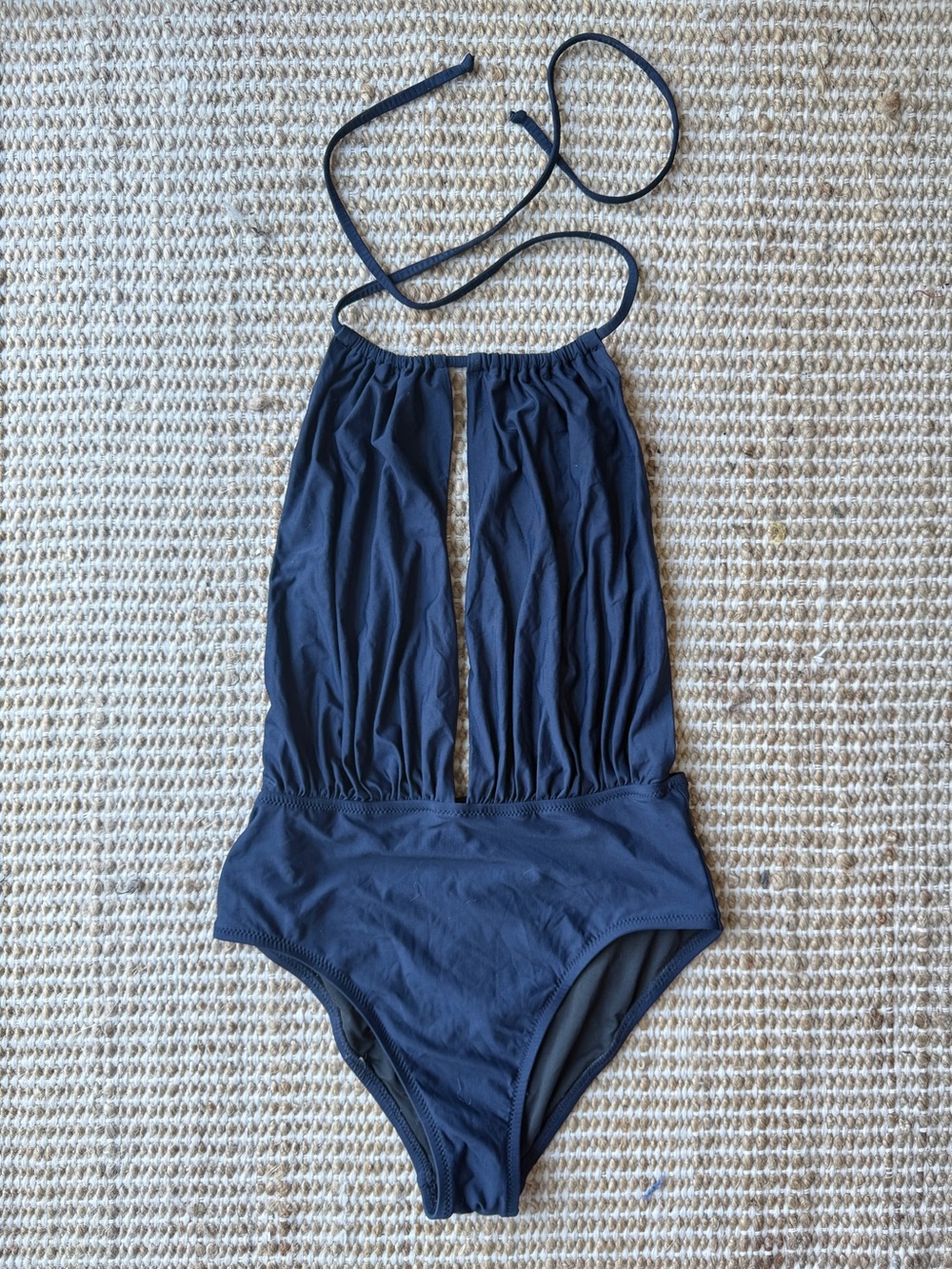J. Crew Navy One-Piece Plunge Halter Swimsuit - Size 4 - EUC